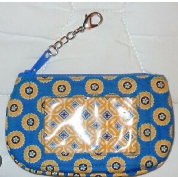 Vera Bradley Blue and Yellow Patterned ID  Case In Blue and Yellow Change Wallet - Picture 4 of 6